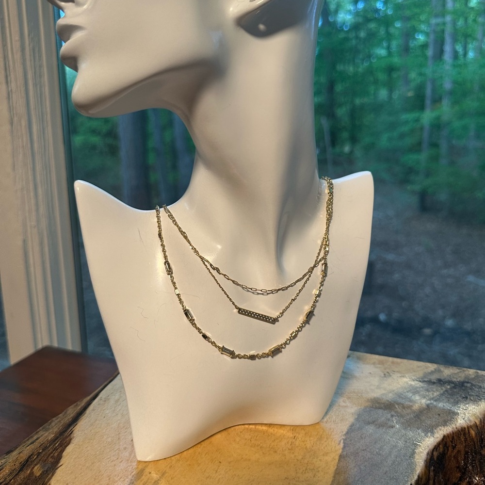 Kendra Scott Addison Multi Chain Necklace Gold Tone Rhinestone Signed Spring